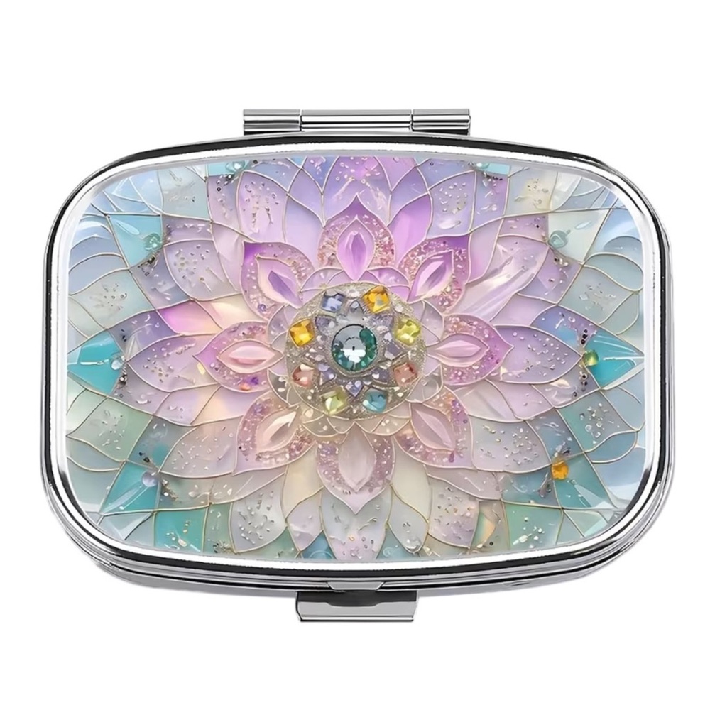 Lotus Flower Stained Glass Multi-Use Mirrored Pill Box Container
